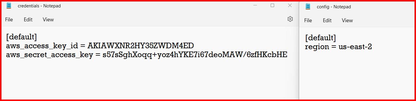 Picture showing the config and credential file when CLI is configured using the gyan user